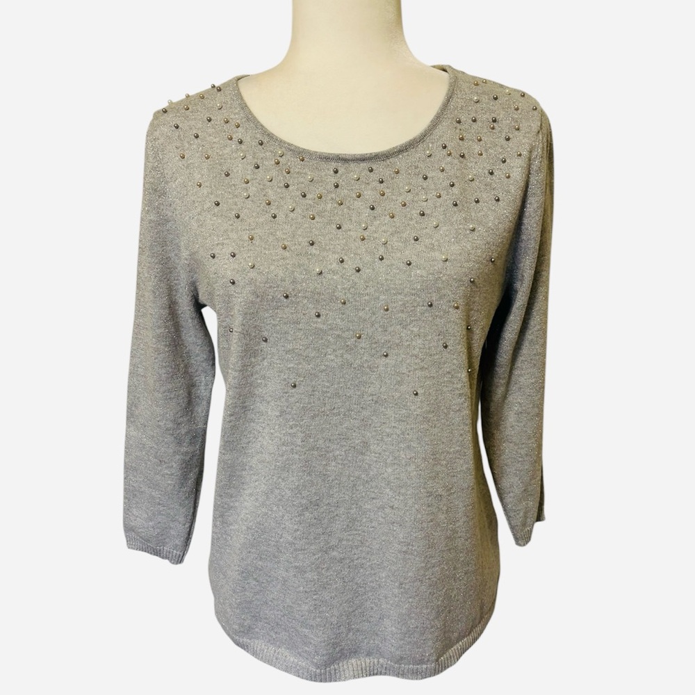 EMALINE Gray/Silver Knit Scoop Neck Top Size PL